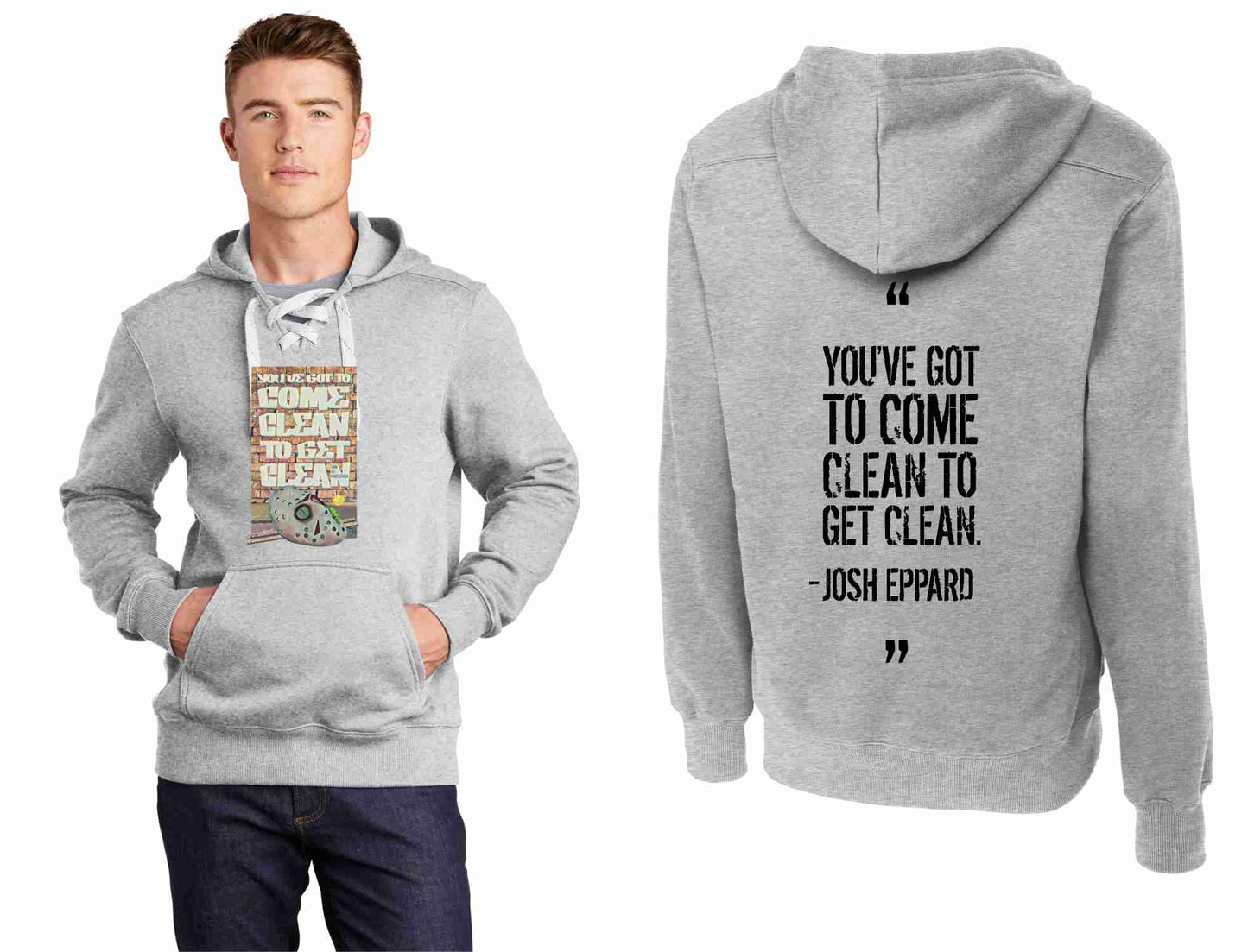 DSC "Mask" Gray Sport-Tek Lace Up Pullover Hooded Sweatshirt (100% of profits fuel outreach and donations to addiction/recovery causes.)