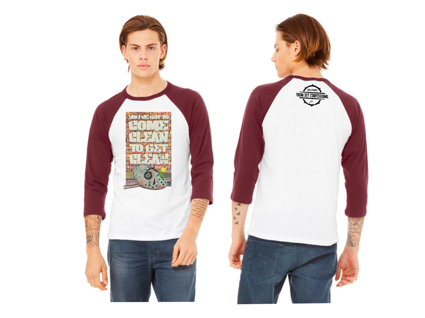 DSC "Mask" Bella + Canvas Unisex 3/4-Sleeve Baseball T-Shirt (100% of profits fuel outreach and donations to addiction/recovery causes.)