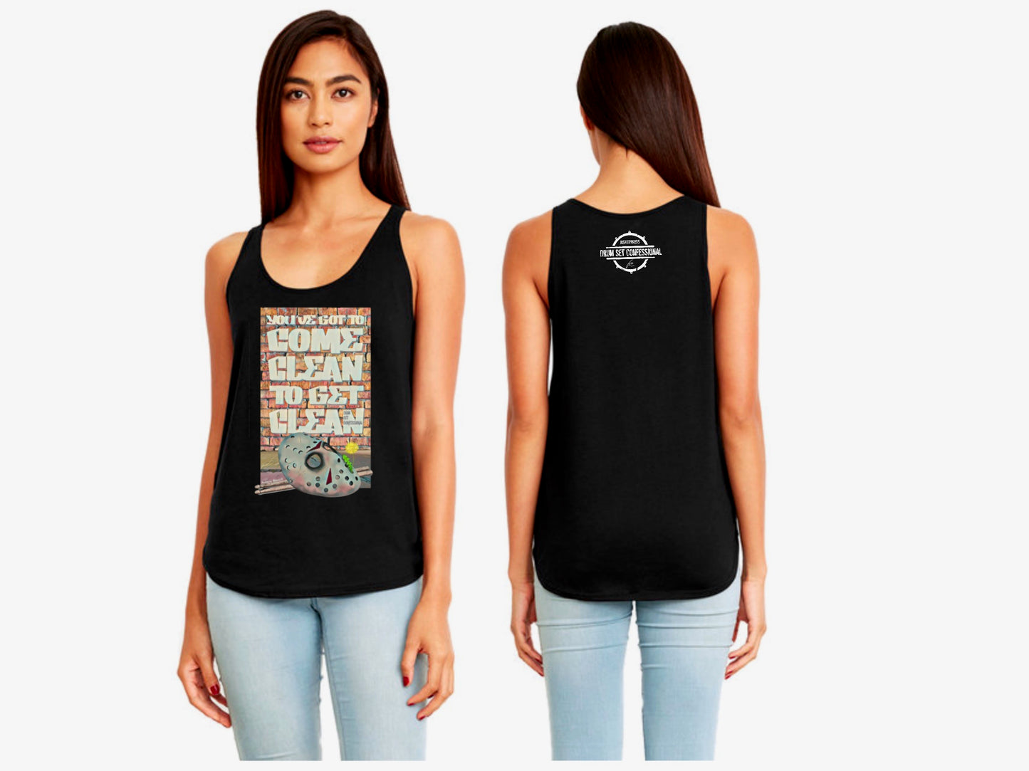 DSC "Mask" Black Next Level Apparel Ladies' Festival Tank (100% of profits fuel outreach and donations to addiction/recovery causes.)
