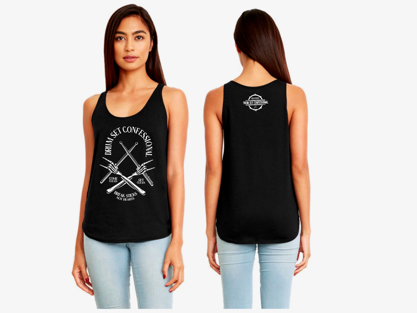 DSC "Bones" Black Next Level Apparel Ladies' Festival Tank (100% of profits fuel outreach and donations to addiction/recovery causes.)