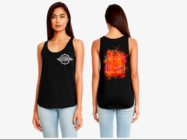 DSC "Confessional" Black Crest Next Level Apparel Ladies' Festival Tank (100% of profits fuel outreach and donations to addiction/recovery causes.)